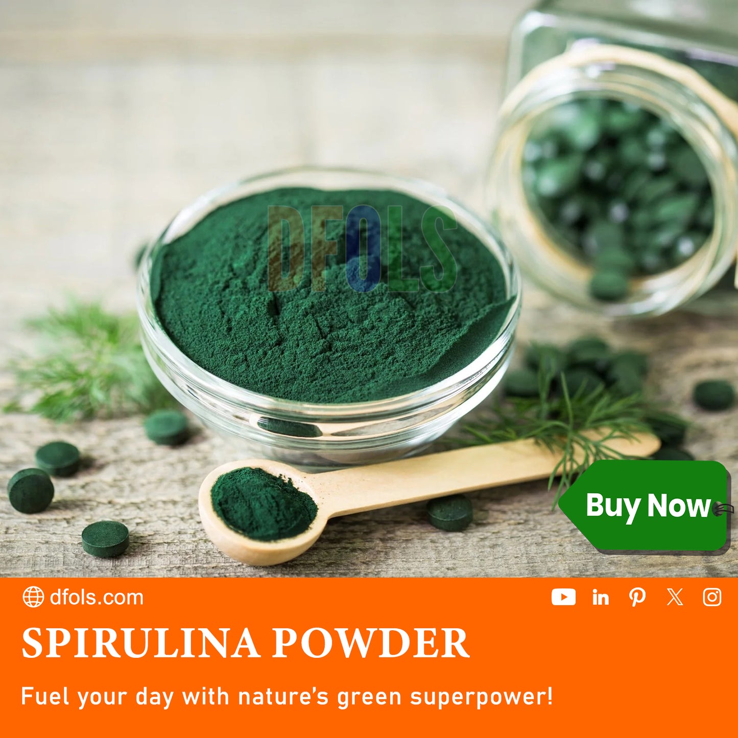 Premium Spirulina Powder | 100% Pure Natural Superfood | Rich in Protein, Vitamins & Antioxidants | Supports Energy, Detox, Immunity & Overall Wellness - DFOLS