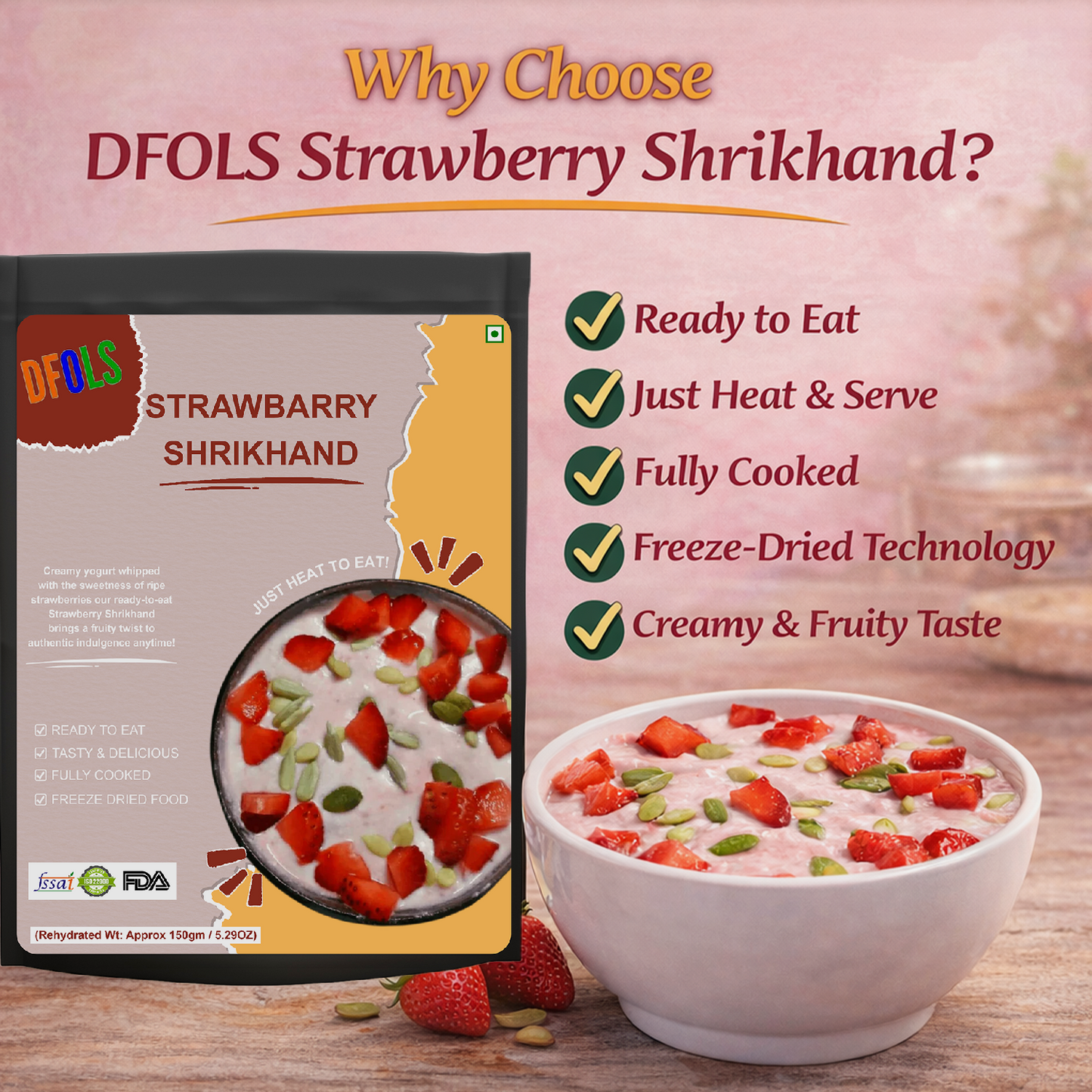 Strawberry Shrikhand | Creamy Indian Yogurt Dessert | Made with Real Strawberry Flavor | Ready-to-Eat Sweet Treat | Rich & Smooth Traditional Delight
