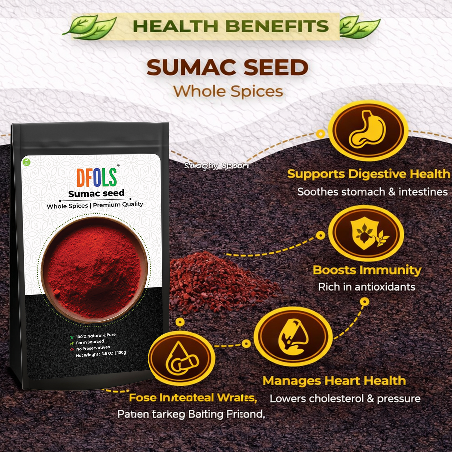 Dfols Sumac Powder 100g (3.5oz / 0.22lb) Pure Natural Indian Spice – スマックパウダー