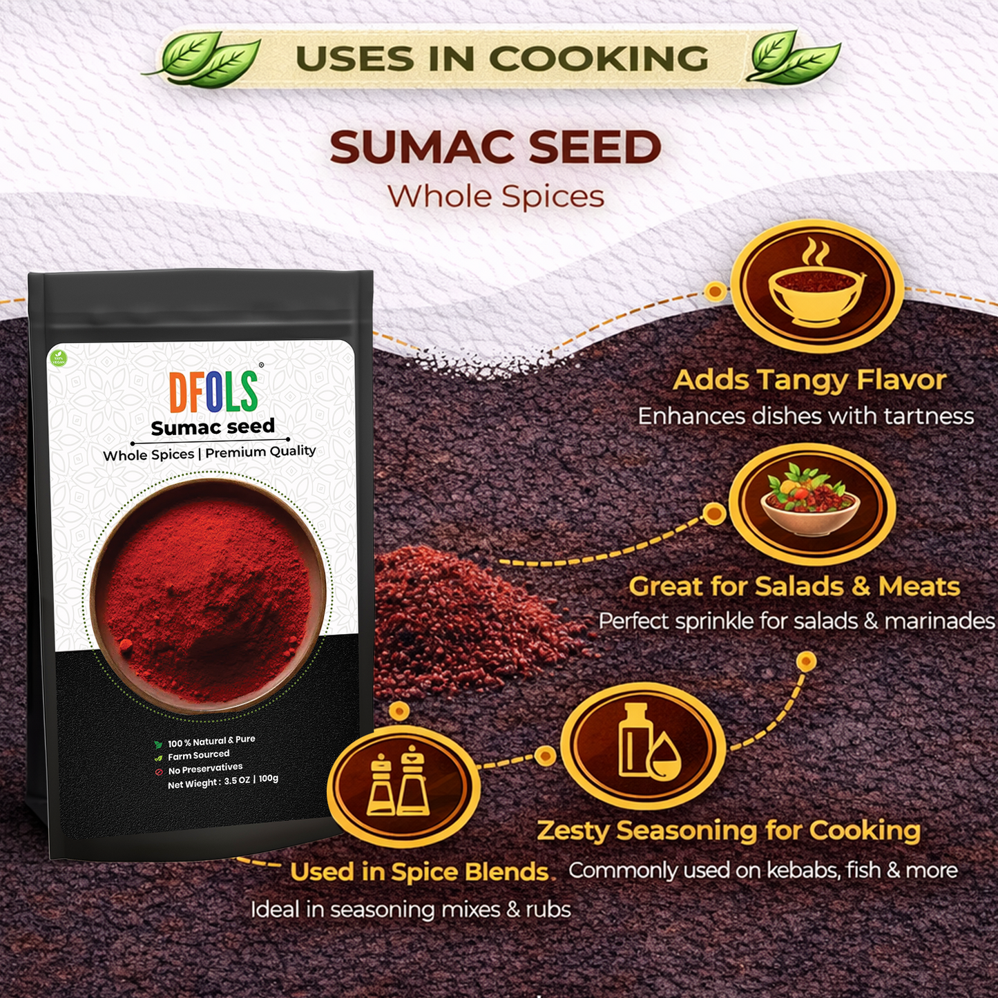 Dfols Sumac Powder 100g (3.5oz / 0.22lb) Pure Natural Indian Spice – スマックパウダー