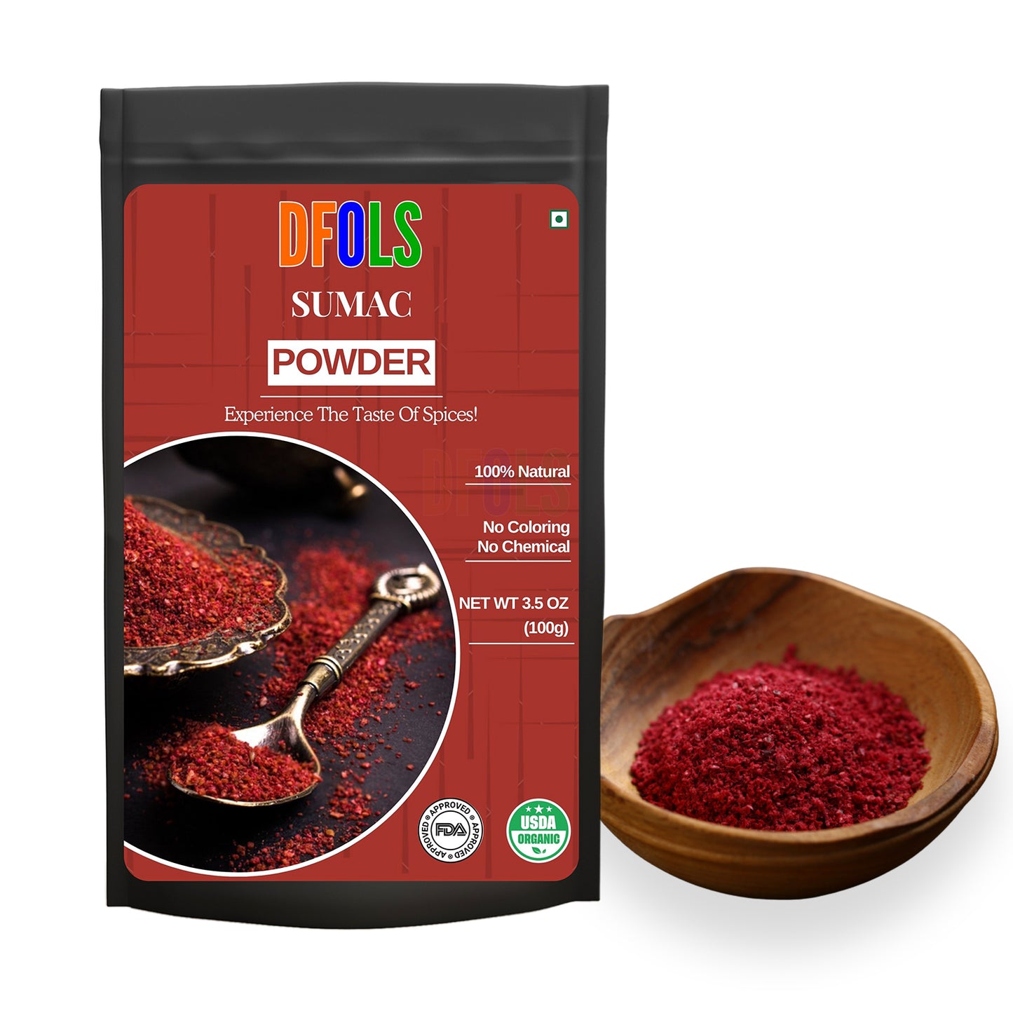 Organic Sumac Powder 100% Pure | No Salt, Non-GMO, No Irradiation | Premium Tangy Spice for Cooking, Salads, Meat & Mediterranean Recipes | Natural Seasoning - DFOLS