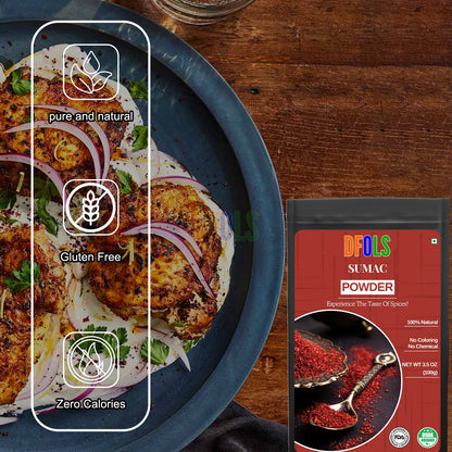 Organic Sumac Powder 100% Pure | No Salt, Non-GMO, No Irradiation | Premium Tangy Spice for Cooking, Salads, Meat & Mediterranean Recipes | Natural Seasoning - DFOLS