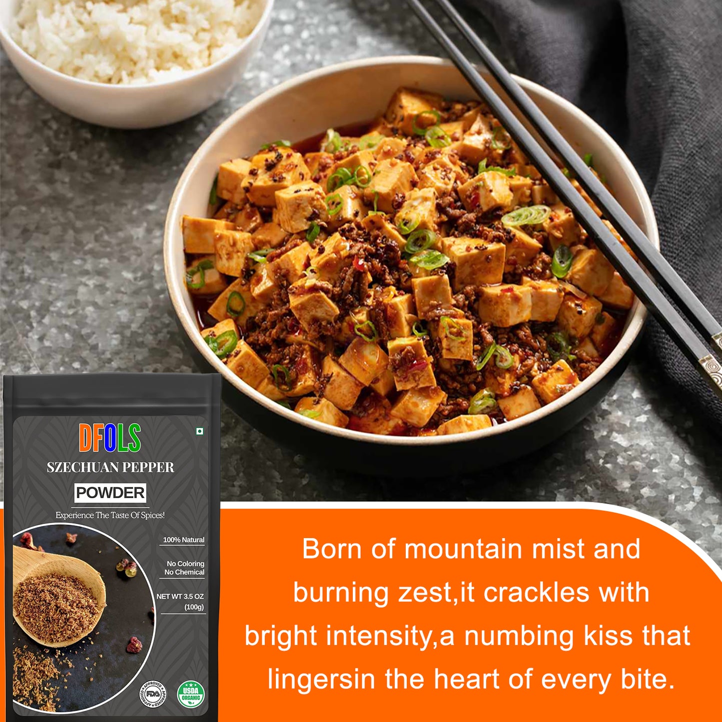 Premium Szechuan Green Peppercorn Powder 1.08 oz | Authentic Sichuan Pepper | Bold Citrus Aroma, Mouth-Numbing Spice | Essential for Mapo Tofu, Kung Pao & Chinese Cooking - DFOLS