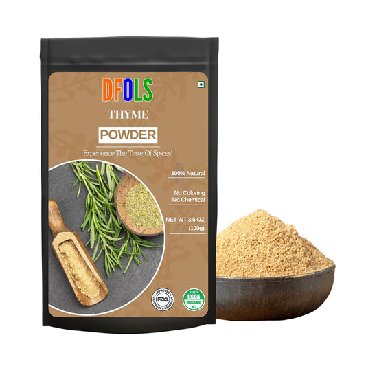 Thyme Powder - A robust, piney flavor with hints of camphor and bitterness. Used in many slow cooked dishes. - DFOLS