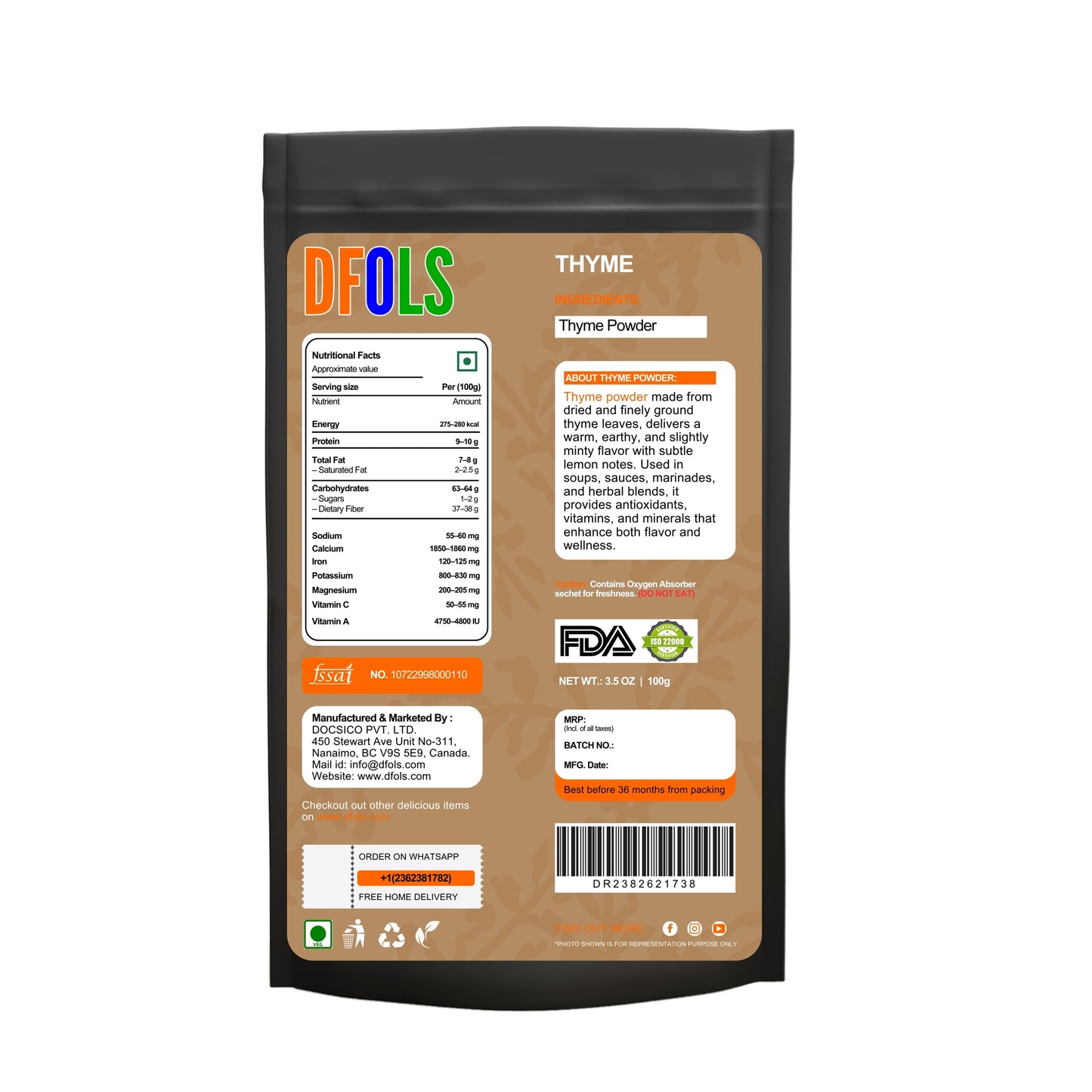 Thyme Powder - A robust, piney flavor with hints of camphor and bitterness. Used in many slow cooked dishes. - DFOLS