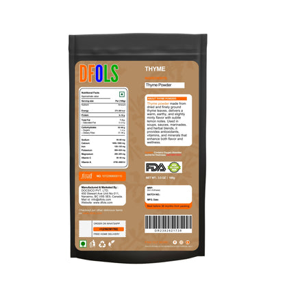 Thyme Powder - A robust, piney flavor with hints of camphor and bitterness. Used in many slow cooked dishes. - DFOLS