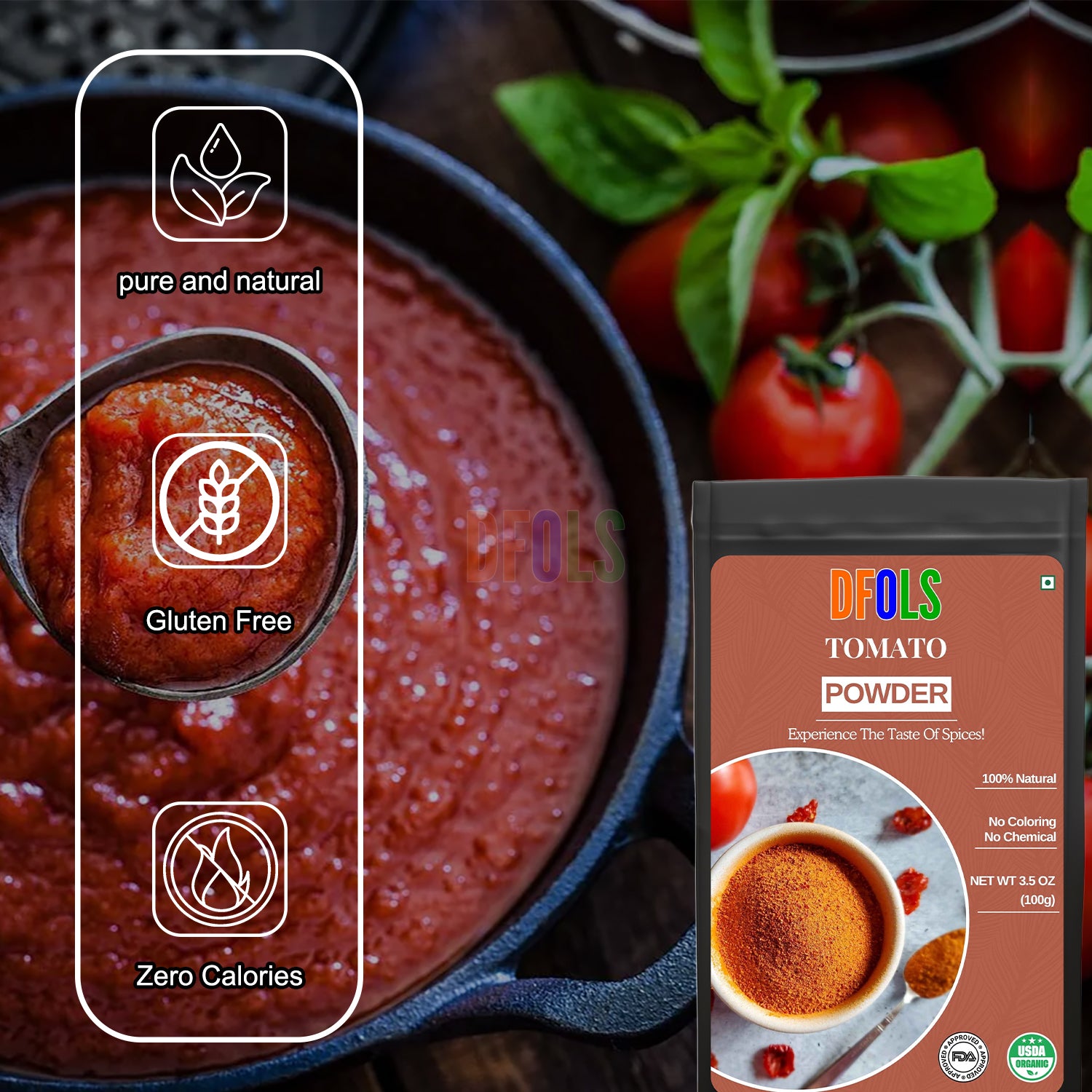 Tomato Powder, Ideal for Smoothies, Cooking, Baking, and More, Non-GMO, Vegan, Gluten-Free, Kosher. - DFOLS