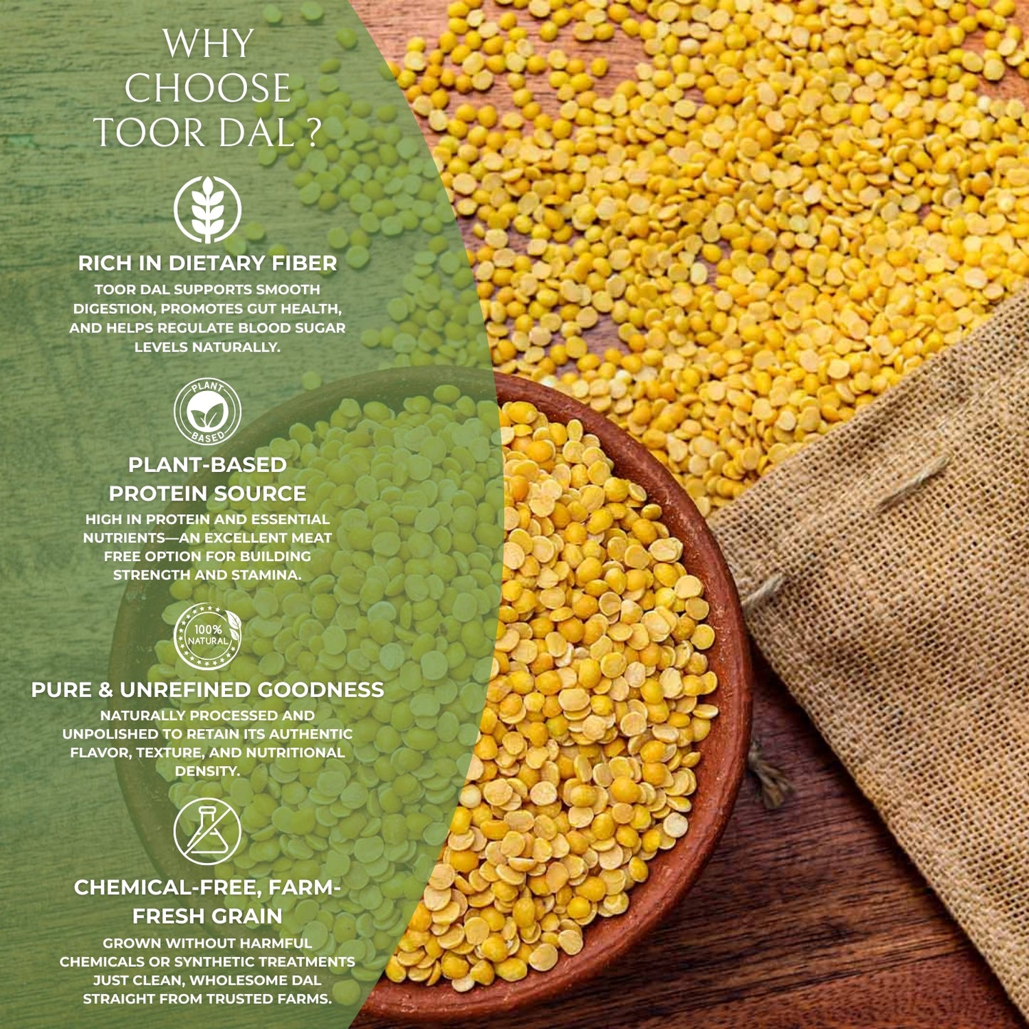 DFOLS Organic Toor Dal | Premium Pigeon Pea | Natural, Protein-Rich & Fiber-Packed | Pesticide-Free, Hand-Picked, Unpolished High-Quality Dal