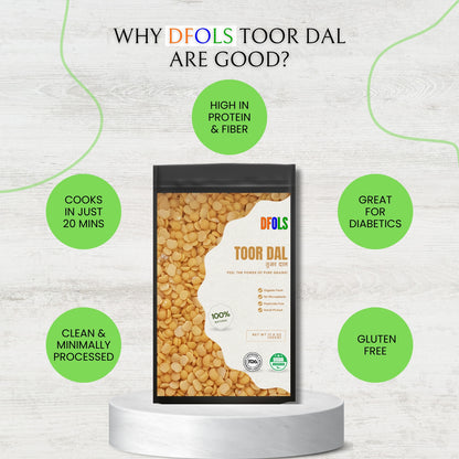 DFOLS Organic Toor Dal | Premium Pigeon Pea | Natural, Protein-Rich & Fiber-Packed | Pesticide-Free, Hand-Picked, Unpolished High-Quality Dal