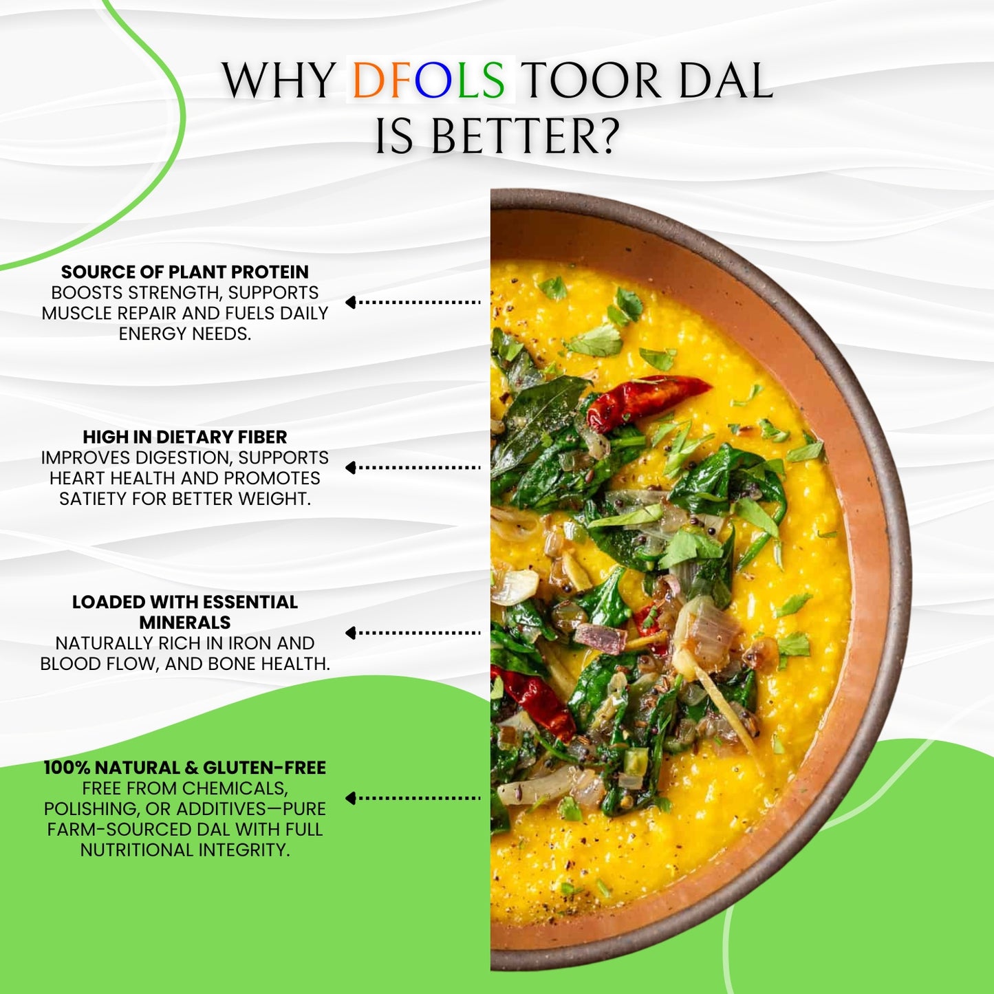 DFOLS Organic Toor Dal | Premium Pigeon Pea | Natural, Protein-Rich & Fiber-Packed | Pesticide-Free, Hand-Picked, Unpolished High-Quality Dal