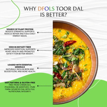 DFOLS Organic Toor Dal | Premium Pigeon Pea | Natural, Protein-Rich & Fiber-Packed | Pesticide-Free, Hand-Picked, Unpolished High-Quality Dal