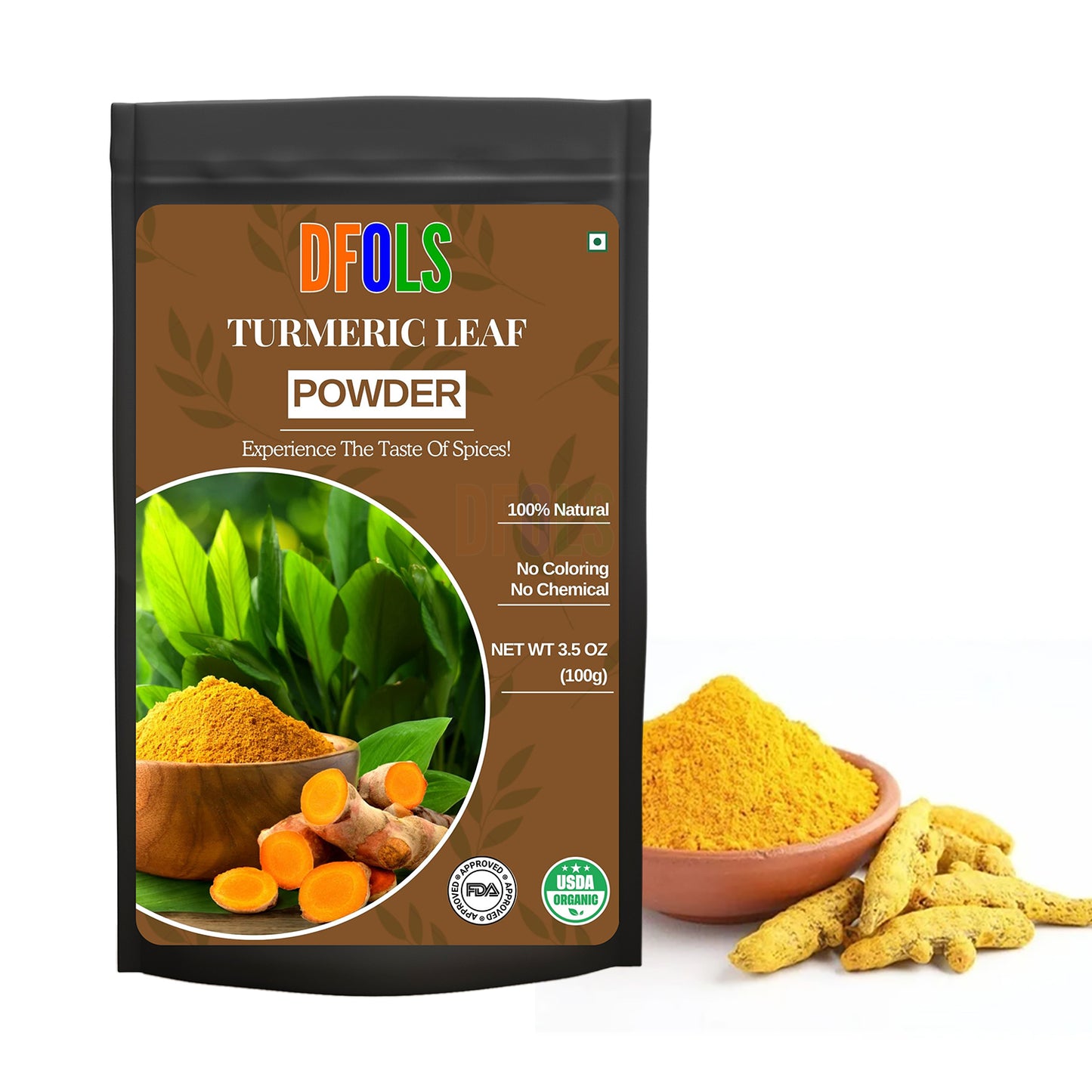 Organic Turmeric Leaf Powder | 100% Pure & Natural Herbal Supplement | Non-GMO | Supports Immunity, Digestion & Overall Wellness | Fine Powder for Daily Health Boost - DFOLS