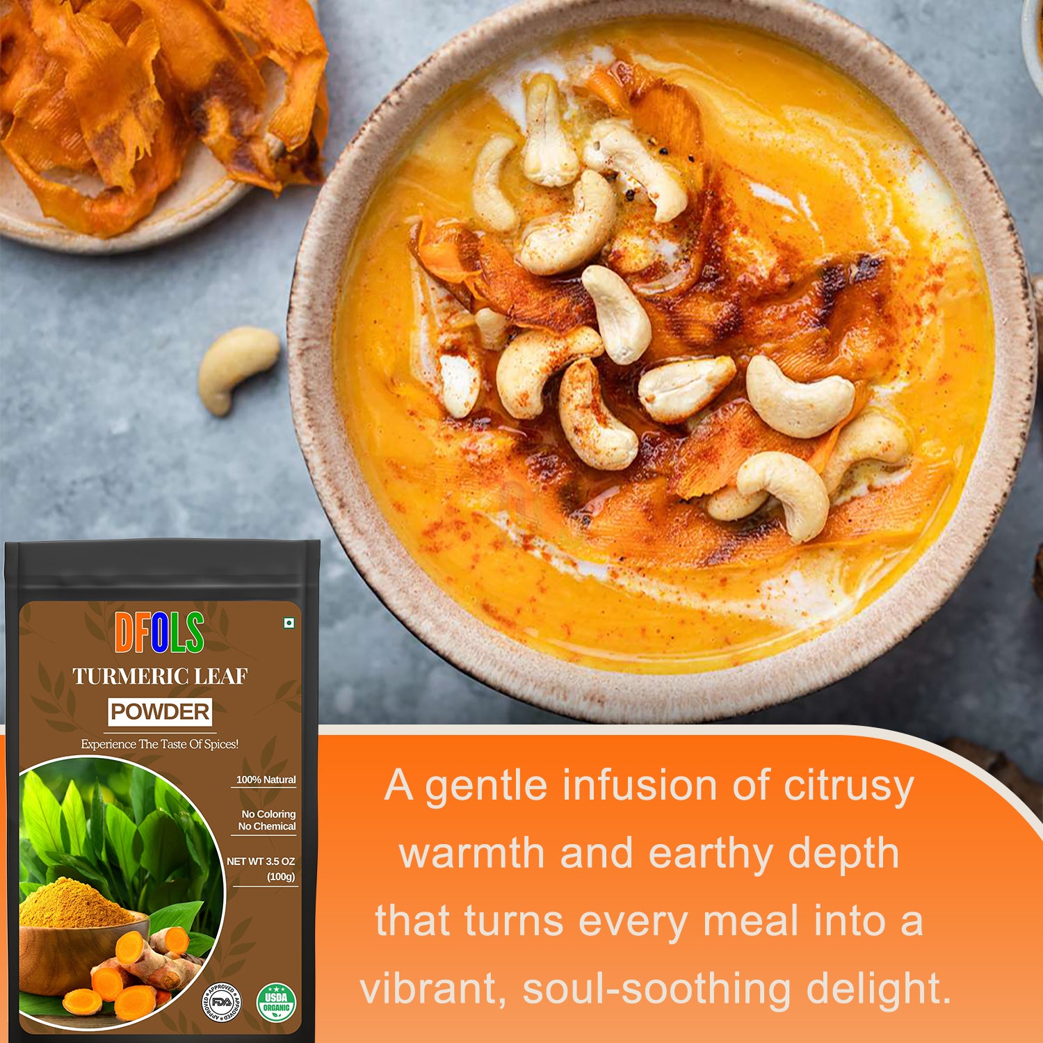 Organic Turmeric Leaf Powder | 100% Pure & Natural Herbal Supplement | Non-GMO | Supports Immunity, Digestion & Overall Wellness | Fine Powder for Daily Health Boost - DFOLS