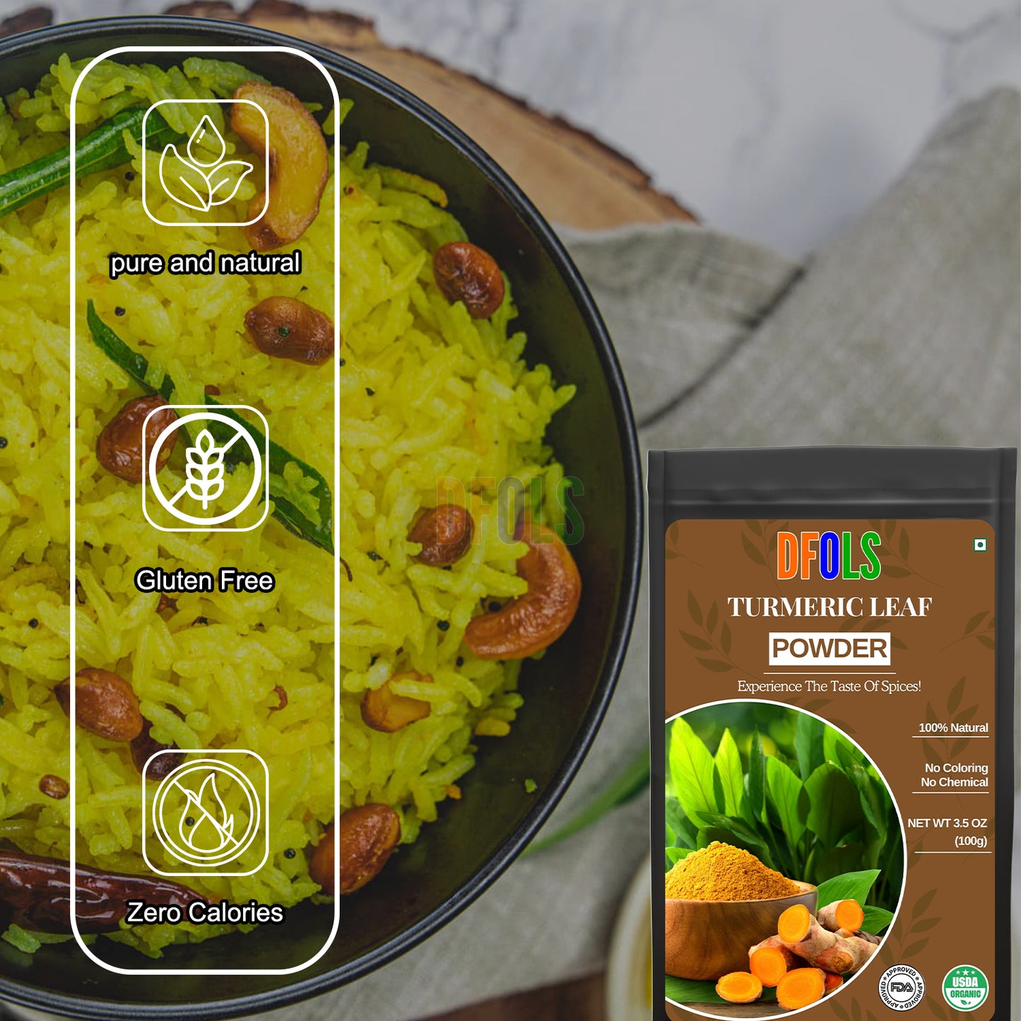 Organic Turmeric Leaf Powder | 100% Pure & Natural Herbal Supplement | Non-GMO | Supports Immunity, Digestion & Overall Wellness | Fine Powder for Daily Health Boost - DFOLS