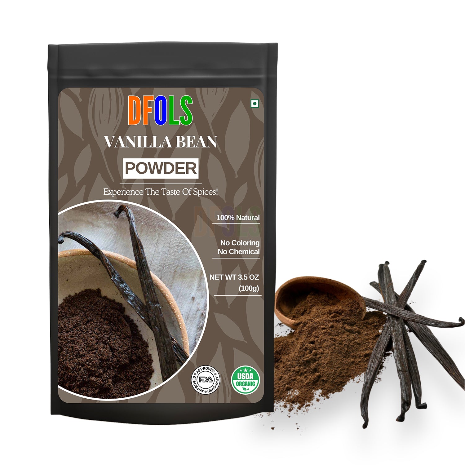 Organic Vanilla Bean Powder 100g (3.5 oz) | Pure & Natural Ground Vanilla | Rich Aroma & Sweet Flavor | Premium Baking Ingredient - DFOLS