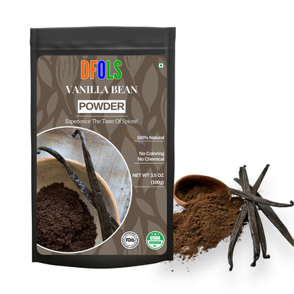 Organic Vanilla Bean Powder 100g (3.5 oz) | Pure & Natural Ground Vanilla | Rich Aroma & Sweet Flavor | Premium Baking Ingredient - DFOLS