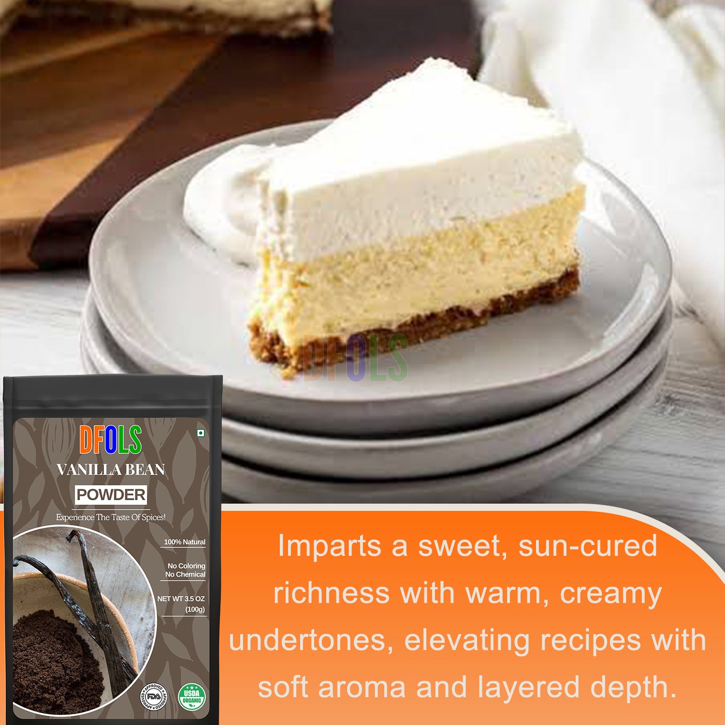 Organic Vanilla Bean Powder 100g (3.5 oz) | Pure & Natural Ground Vanilla | Rich Aroma & Sweet Flavor | Premium Baking Ingredient - DFOLS