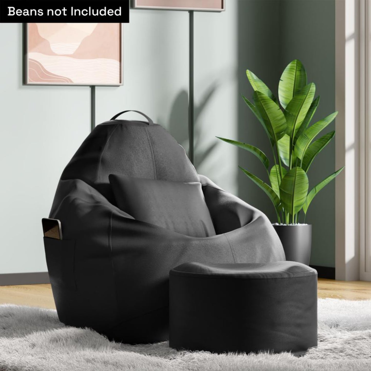 DFOLS 4XL Leatherette Bean Bag Chair with Footrest & Cushion – Black