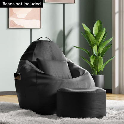 DFOLS 4XL Leatherette Bean Bag Chair with Footrest & Cushion – Black