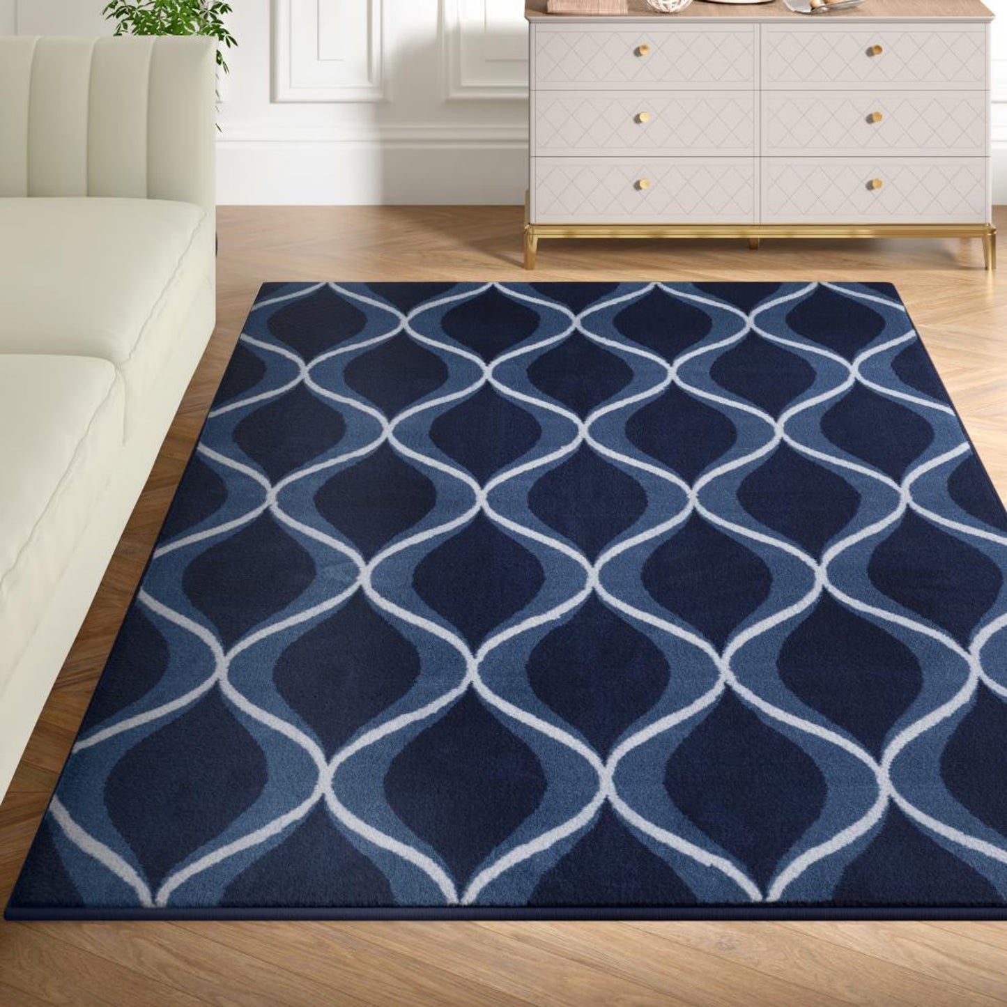 DFOLS Ocean Pearl Printed Area Rug – Modern Blue Anti-Skid Living Room Carpet
