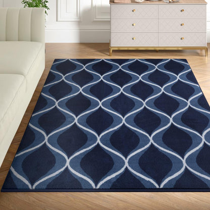DFOLS Ocean Pearl Printed Area Rug – Modern Blue Anti-Skid Living Room Carpet