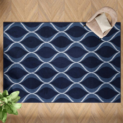 DFOLS Ocean Pearl Printed Area Rug – Modern Blue Anti-Skid Living Room Carpet
