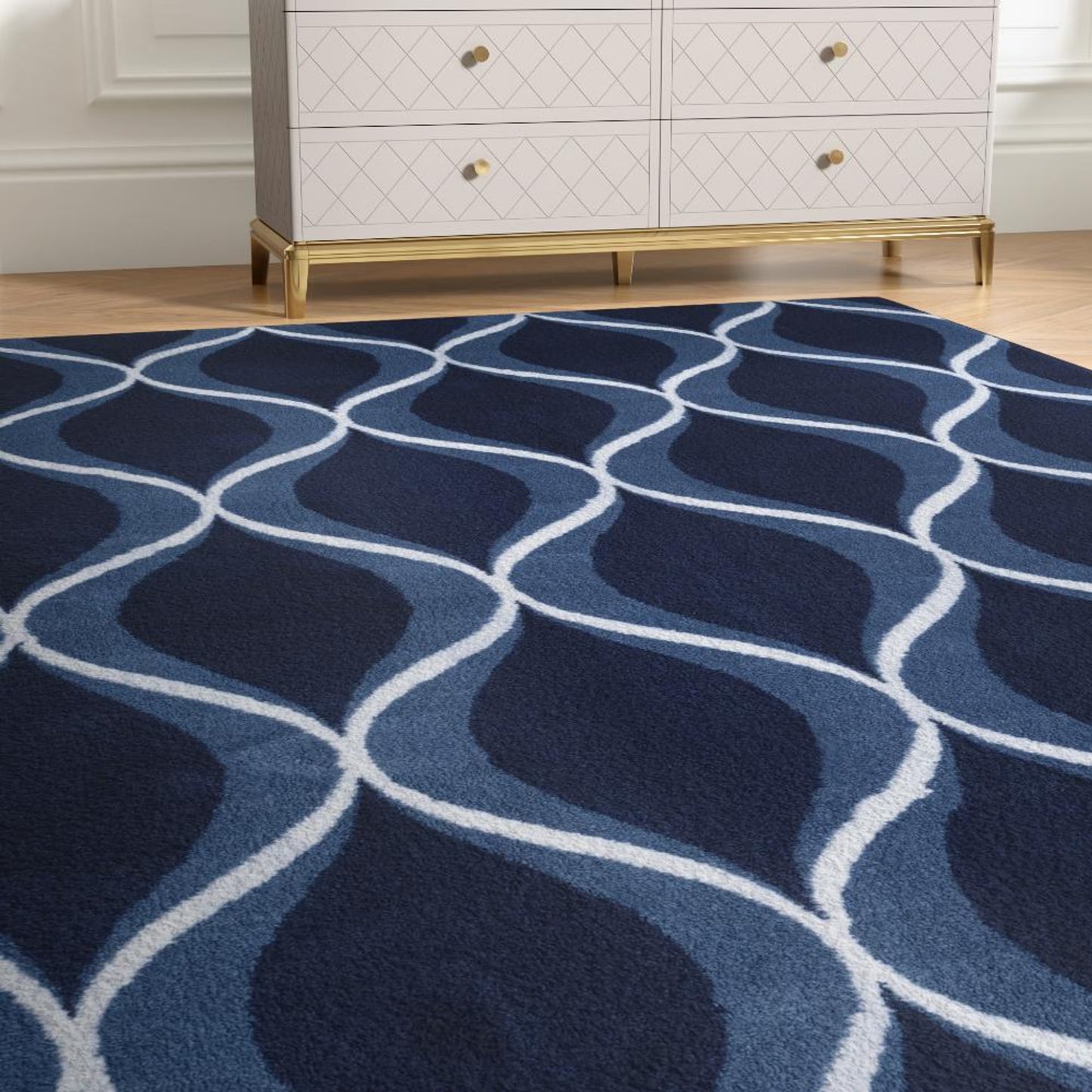 DFOLS Ocean Pearl Printed Area Rug – Modern Blue Anti-Skid Living Room Carpet