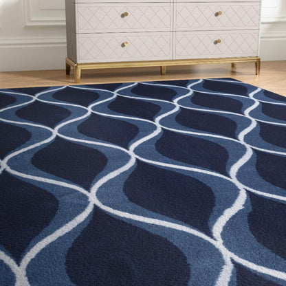 DFOLS Ocean Pearl Printed Area Rug – Modern Blue Anti-Skid Living Room Carpet
