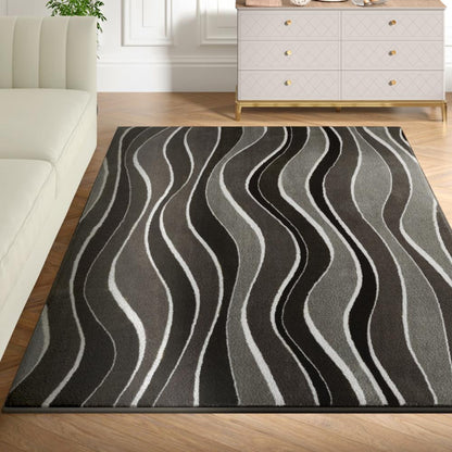 DFOLS Ocean Wave Tufted Area Rug – Modern Brown & Black Wave Pattern Carpet