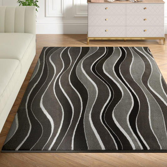 DFOLS Ocean Wave Tufted Area Rug – Modern Brown & Black Wave Pattern Carpet