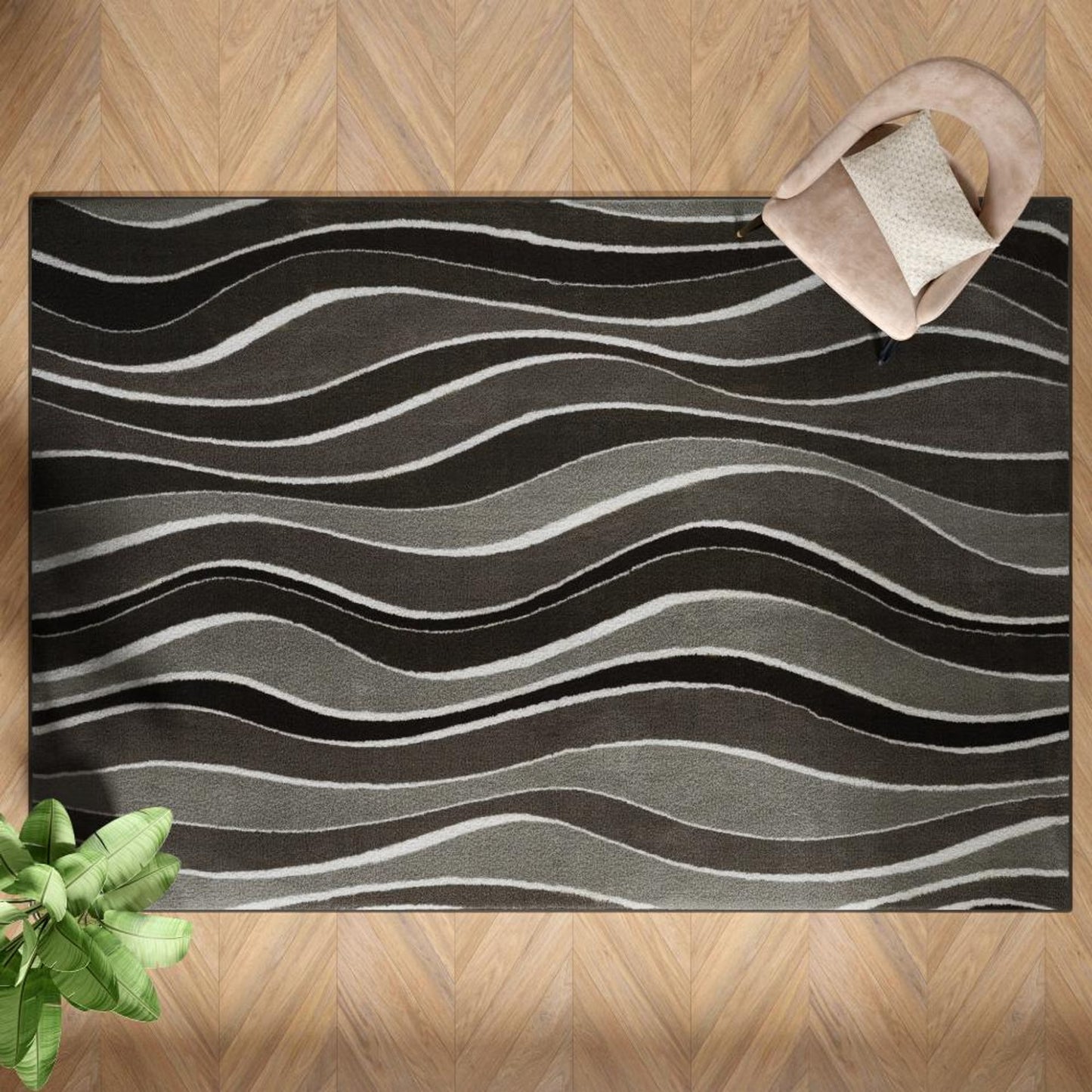 DFOLS Ocean Wave Tufted Area Rug – Modern Brown & Black Wave Pattern Carpet