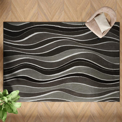 DFOLS Ocean Wave Tufted Area Rug – Modern Brown & Black Wave Pattern Carpet