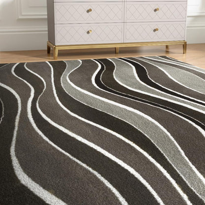 DFOLS Ocean Wave Tufted Area Rug – Modern Brown & Black Wave Pattern Carpet