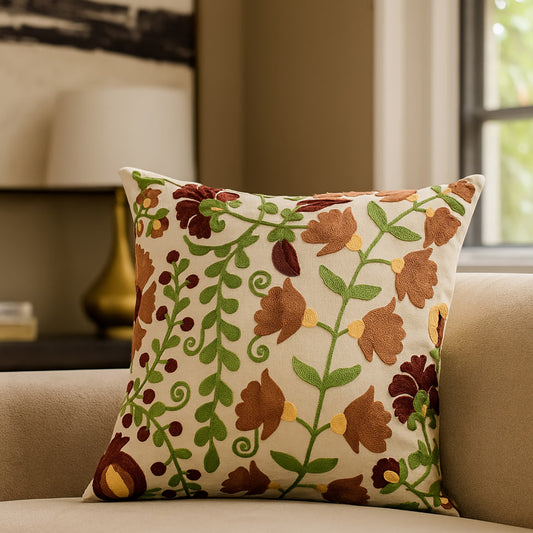 DFOLS Botanica Embroidered Cushion Cover – Floral Cotton Décor