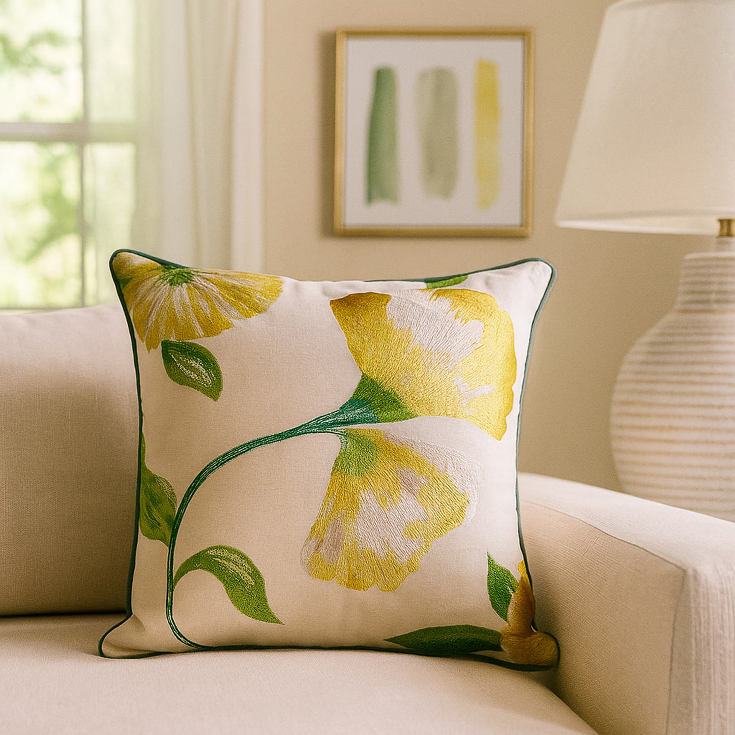 DFOLS Eternal Bloom Embroidered Cushion Cover – Yellow Floral