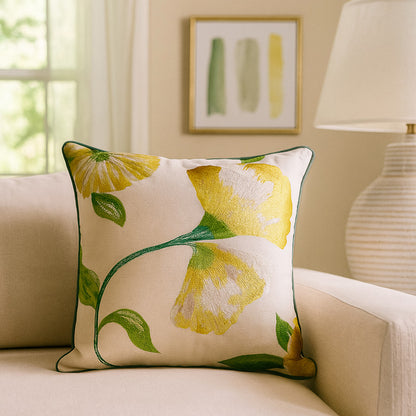 DFOLS Eternal Bloom Embroidered Cushion Cover – Yellow Floral