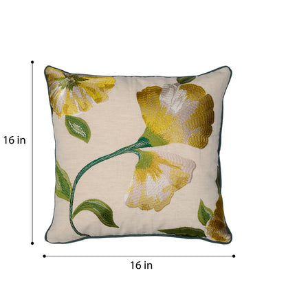 DFOLS Eternal Bloom Embroidered Cushion Cover – Yellow Floral