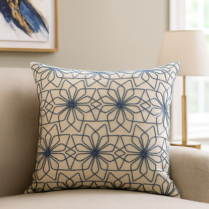 DFOLS Abstract Sunflower Blue Cushion Cover – Modern Embroidered Elegance