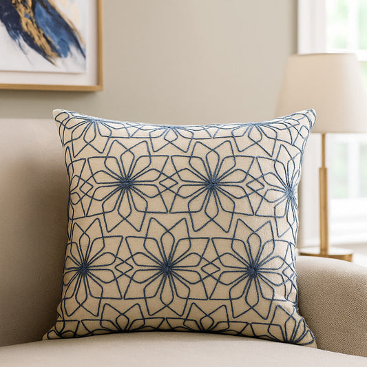 DFOLS Abstract Sunflower Blue Cushion Cover – Modern Embroidered Elegance