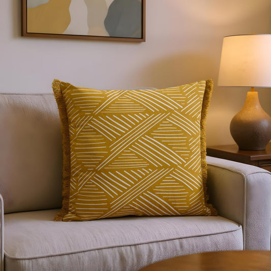 DFOLS Sunny Script Fringe Cushion Cover – Mustard Yellow