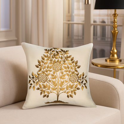 DFOLS Soul Tree Golden Cushion Cover – Luxury Embroidered Décor