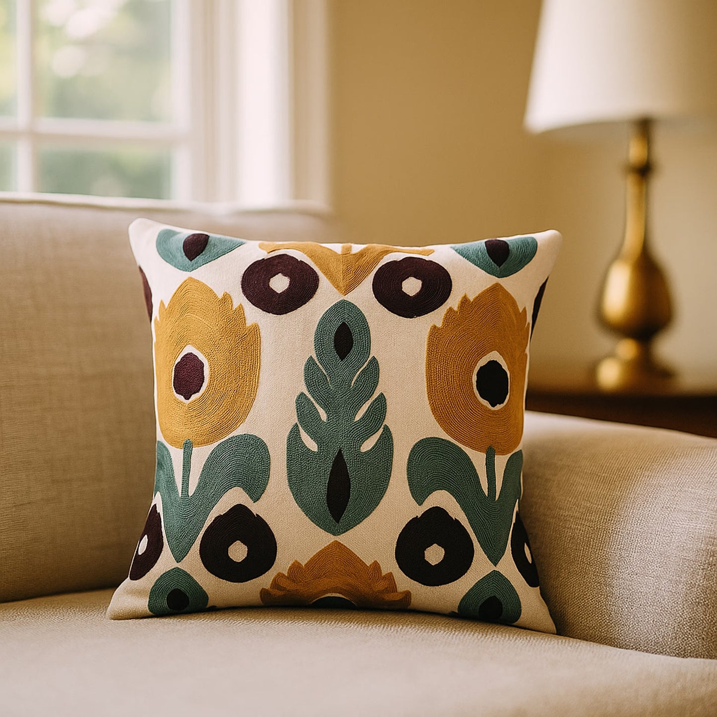 DFOLS Twilight Bloom Cushion Cover – Embroidered Floral Elegance