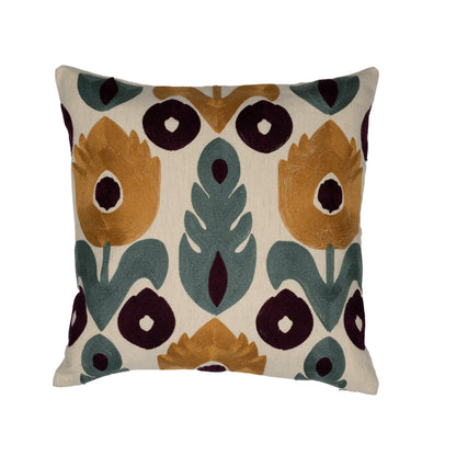 DFOLS Twilight Bloom Cushion Cover – Embroidered Floral Elegance