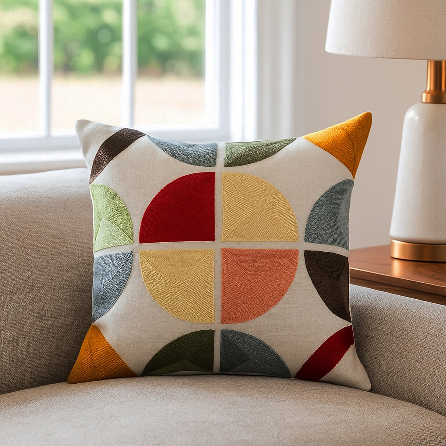 DFOLS Euphoria Geometric Embroidered Cushion Cover – Multicolor