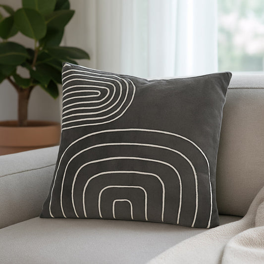 DFOLS Arc Grey Velvet Cushion Cover – Modern Thread Work Décor