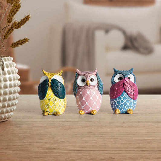 DFOLS Colorful Owl Figurine Showpiece Set – Decorative Polyresin Tabletop Décor