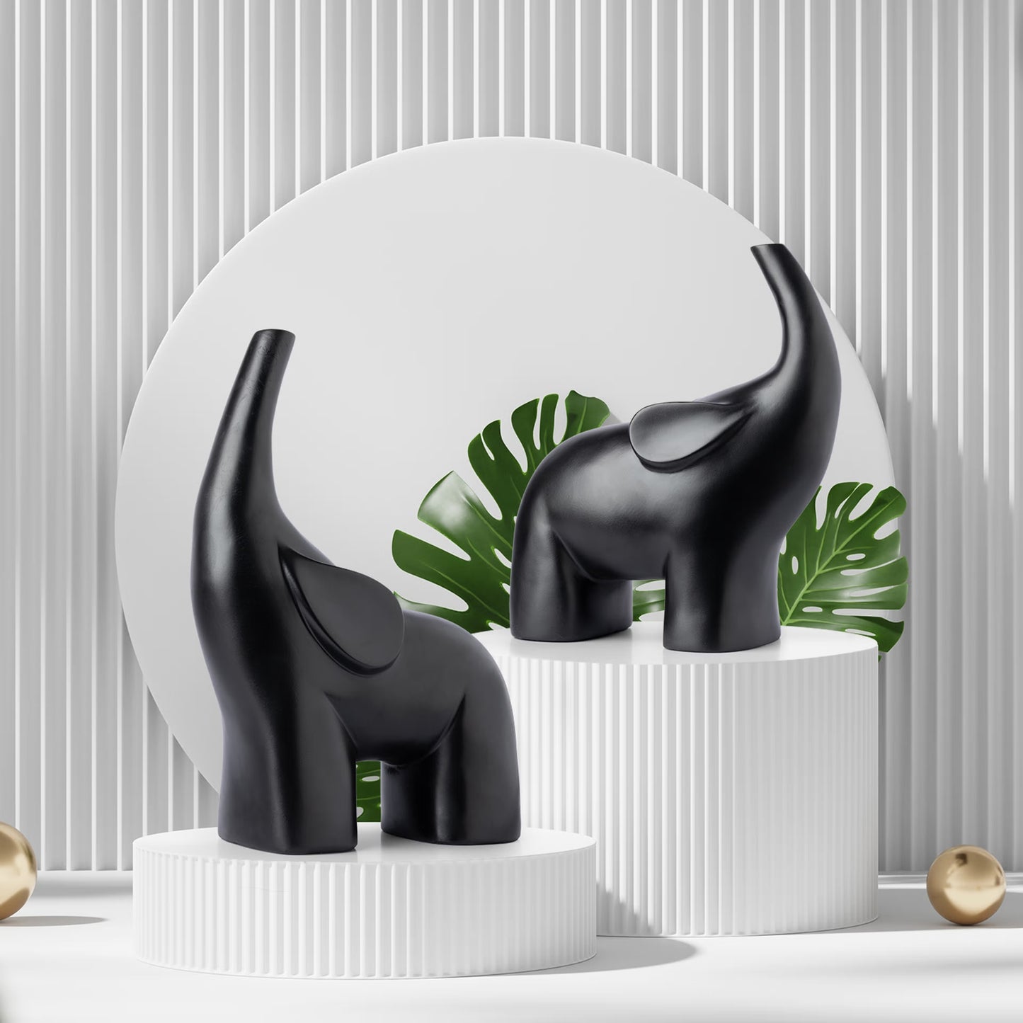 DFOLS Modern Black Elephant Figurine Set – Luxury Tabletop Décor