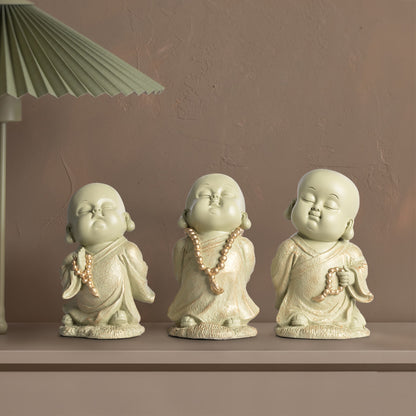 Zen Monk Trio Polyresin Showpiece Set – Spiritual Decorative Figurines