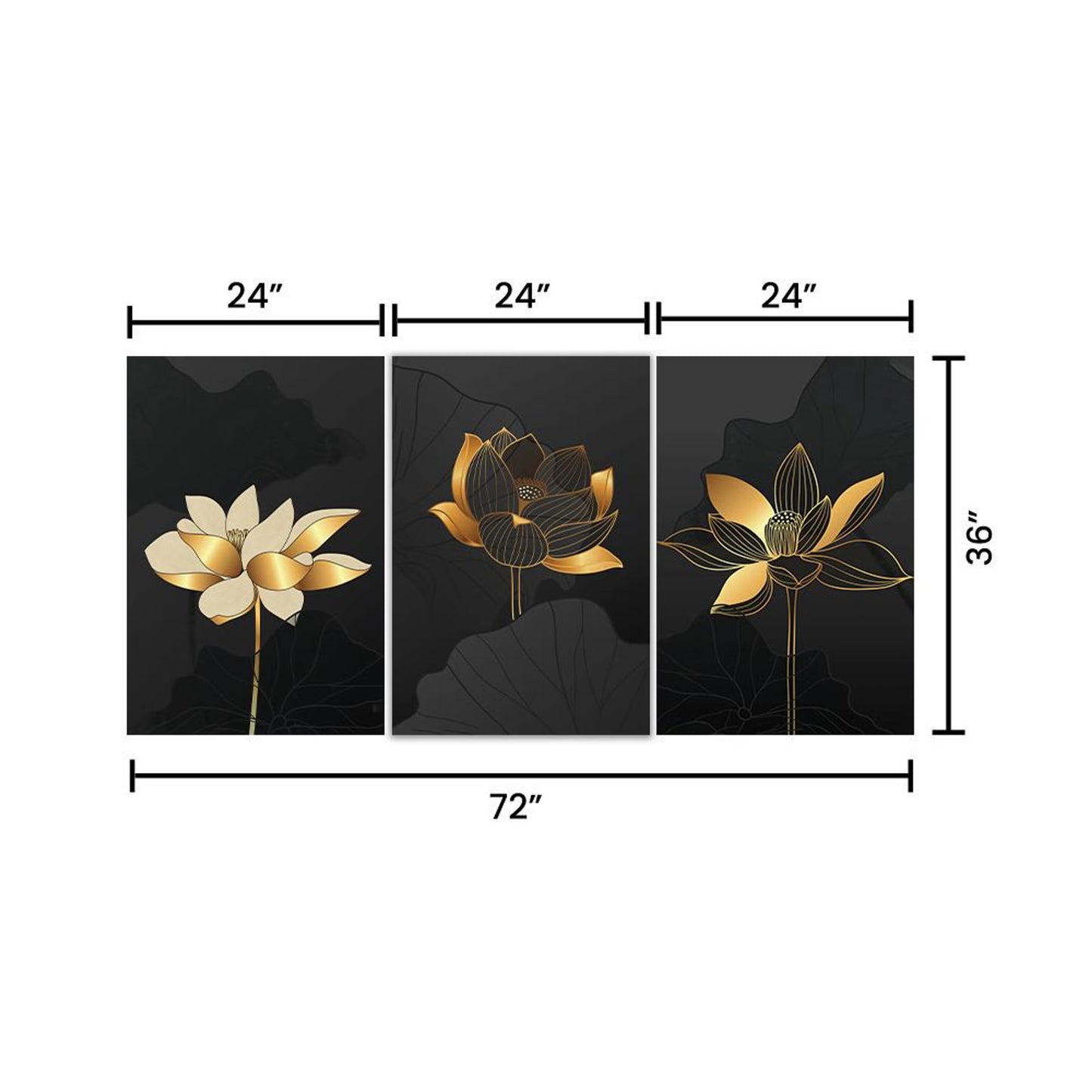 DFOLS Midnight Blossoms Trio Canvas Wall Painting – Luxury Floral Triptych Art