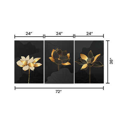 DFOLS Midnight Blossoms Trio Canvas Wall Painting – Luxury Floral Triptych Art